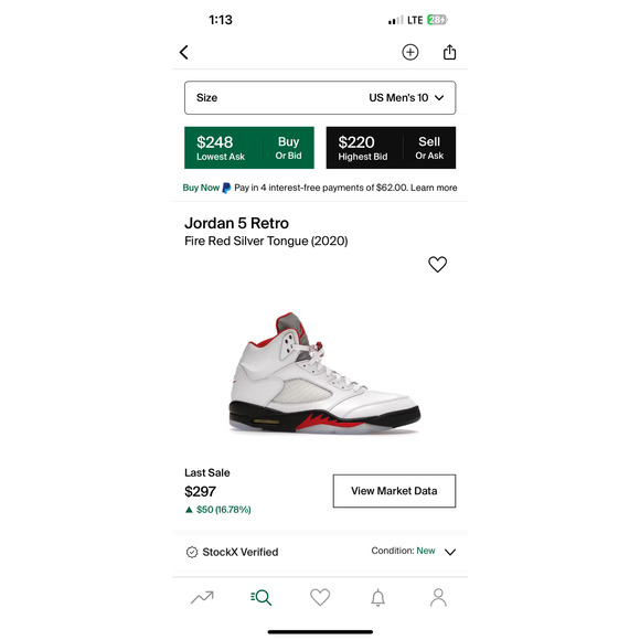 Jordan 5 Fire Red Silver Tongue - Picture 5 of 5